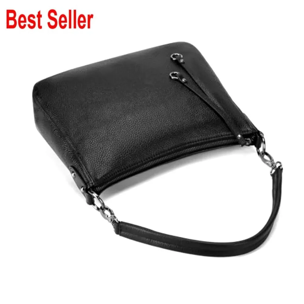 Genuine Leather Hobo Shoulder Bag with Crossbody Strap